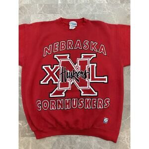 Vintage Nebraska Cornhuskers Sweatshirt Mens L 90s AOP Big Print Sweater Red USA